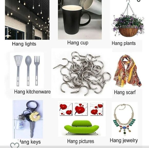 IDEALSV 58 Pcs Stainless Steel Screw Ceiling Hooks 1 Inch Cup Hook - Picture 3 of 3